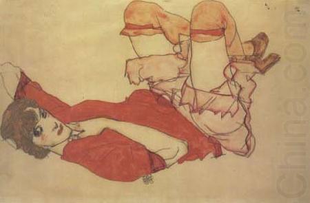 Egon Schiele Wally in Red Blouse with Raised Knees (mk12) china oil painting image